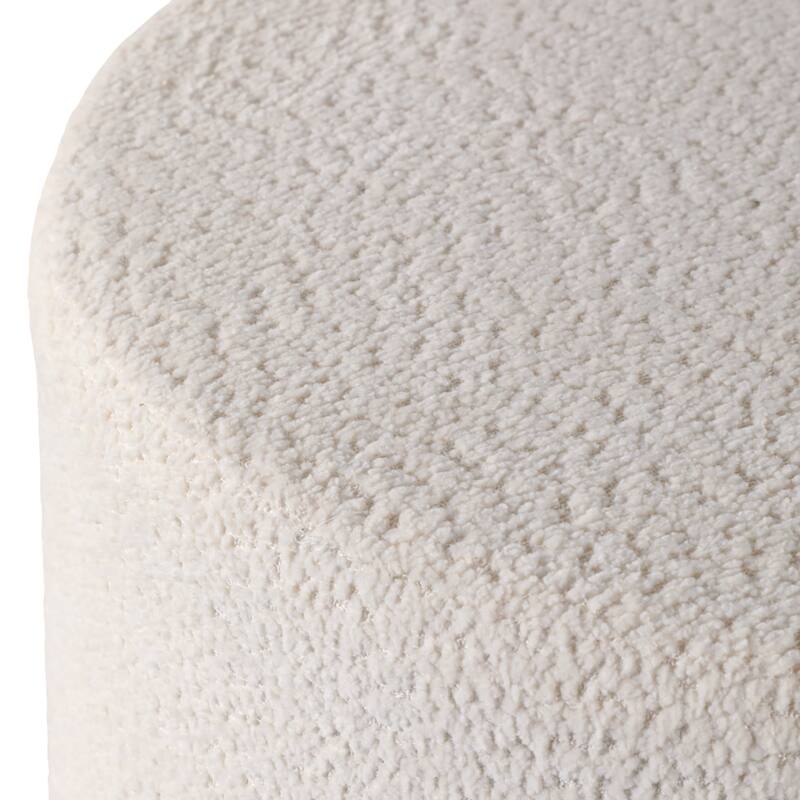 Velvet Round Ottoman Sherpa Finish and X-Base Wood Frame - 18" Ivory