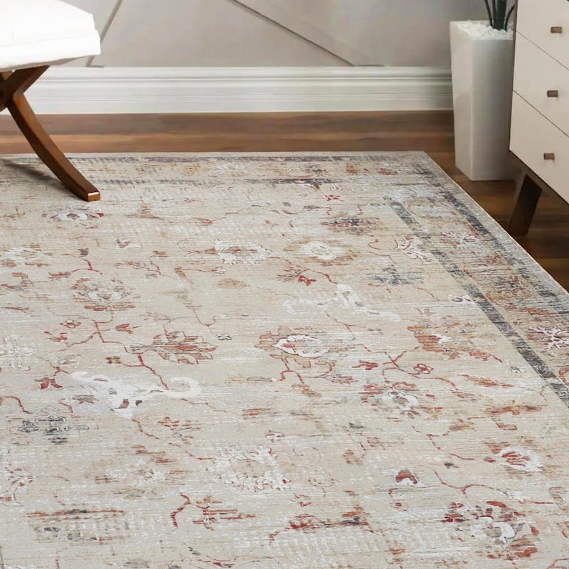 Superior Swan Floral Non-Slip Machine Washable Indoor Area Rug or Runner