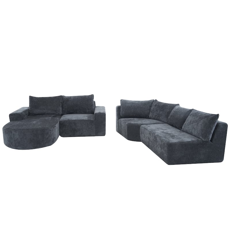 139" Grey U-shaped Modular Sectional Sofa for Living Room