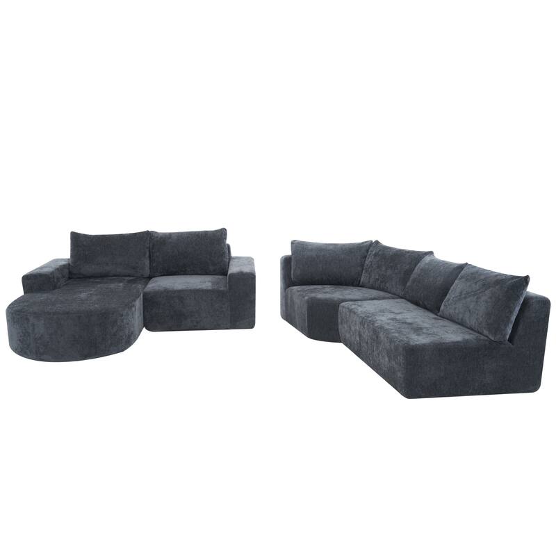 Chenille U-shaped Sofa, Cloud Sectional Sofa Set Upholstered Deep Seat Couches with 6 Pillow Recliner Sofa for Living Room