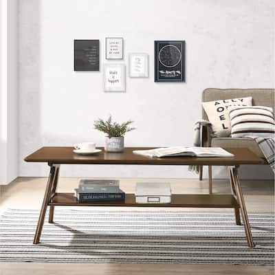 Mid-Century Modern Rectangular Coffee Table with Storage Shelf for Living Room