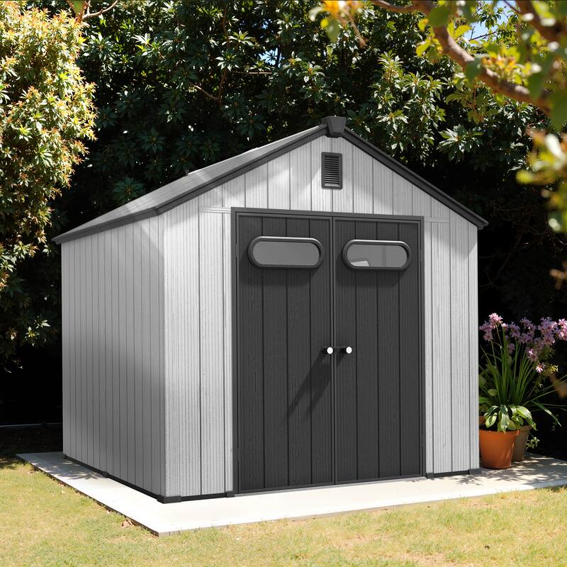 Pellebant 8X8/8X10/8X12 FT Resin Outdoor Storage Shed with Floor for Patio Furniture and Tools