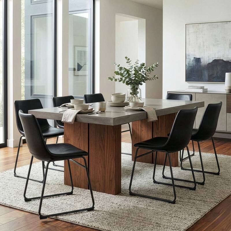 Set of 2 Adan Iron Frame Black Faux Leather Dining Chair