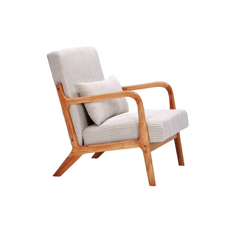 Polyester Mid-Century Modern Accent Chair with Solid Rubberwood Frame, Ergonomic Design, and Removable Pillow