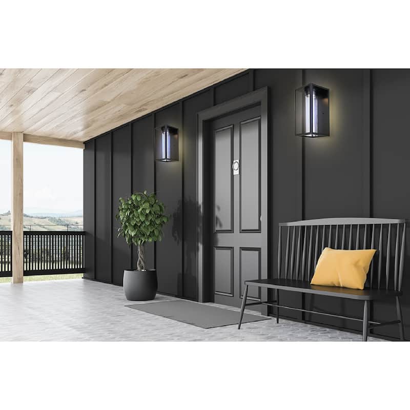 Eglo Walker Hill Matte Black LED Outdoor Wall Light with Clear Seedy Glass - Large 18 inches
