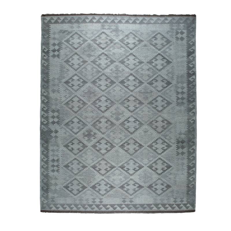 Hand-Knotted Wool Modern Flat Weave Rug, 8' x 10', Natural Grey Area Rug, Luxurious Soft Texture for Home Interiors - L