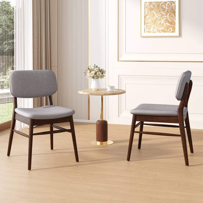 Set Of 2 Mid - Century Upholstered Dining Chair With Rubberwood Frame - Light Gray+Walnut