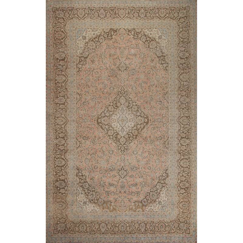 Hand Knotted Oriental 100% Wool Carpet Traditional Floral Pink Mashad Area Rug - 12' 6'' X 9' 10''