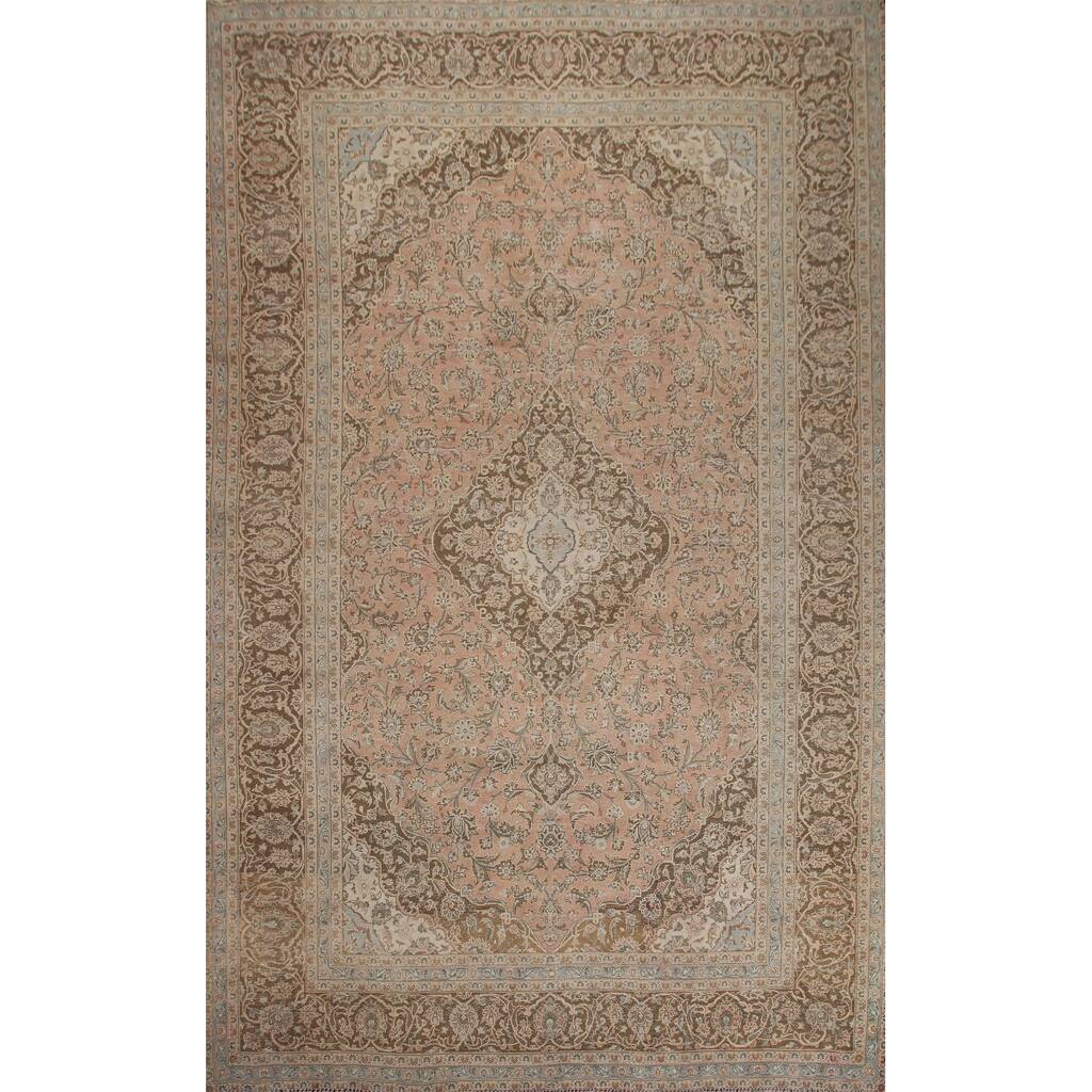Hand Knotted Oriental 100% Wool Carpet Traditional Floral Pink Mashad Area Rug - 12' 6'' X 9' 10''