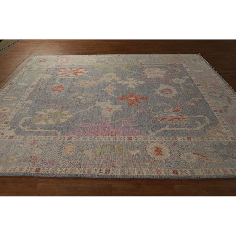 Hand Knotted Oriental 100% Wool Carpet Transitional All-Over Greys & Charcoal Oushak Area Rug - 9' 11'' X 8' 1''