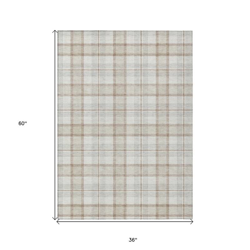 HomeRoots Plaid Transitional Rectangle Outdoor Rug