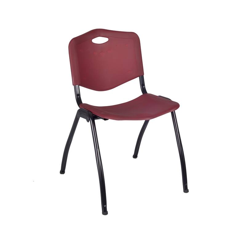 36 in. Square Breakroom Table- Grey Top, Black Base & 4 M Stack Chairs- Burgundy - Burgundy, Grey, Black - 36 in.