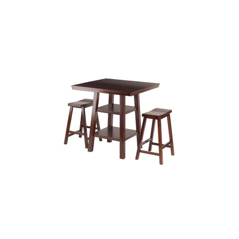 Modern High Table with 2 Stools - Bohemian Decor Set - Walnut Finish - 33.8" x 36"