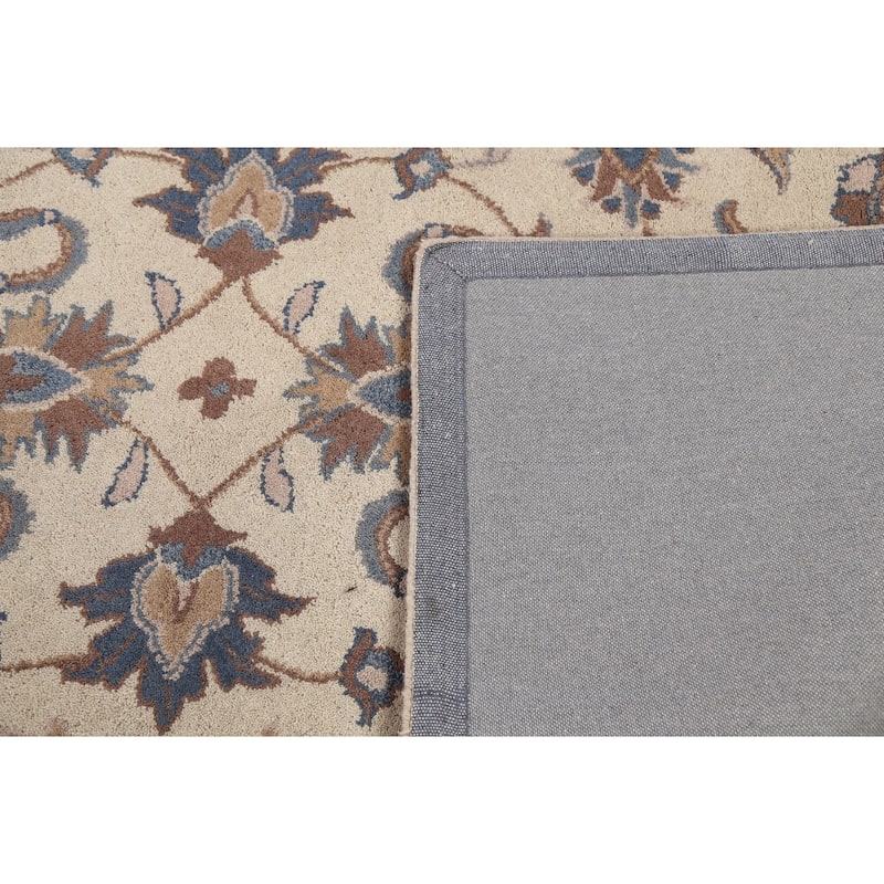 Beige Traditional Floral Oriental Wool Area Rug Hand-tufted Carpet - 5'0" x 8'0"