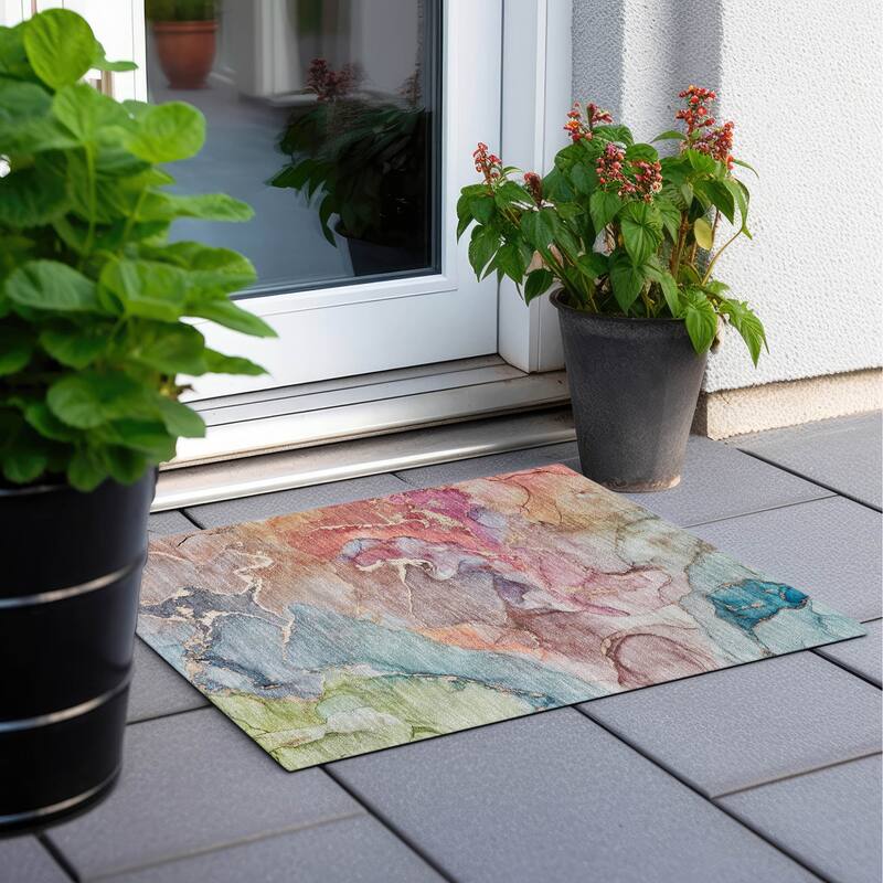 Dava Unique Abstract Weather Resistant Current & Stylish Outdoor Rug