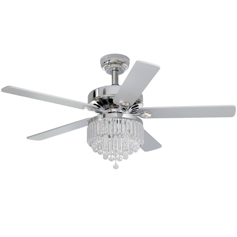 52-inch Wooden 5-Blade Crystal Ceiling Fan Chandelier with Remote