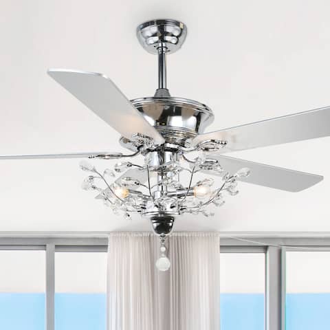52-inch Chrome 5-Blade Reversible Branches Crystal Ceiling Fan with Light Kit and Remote