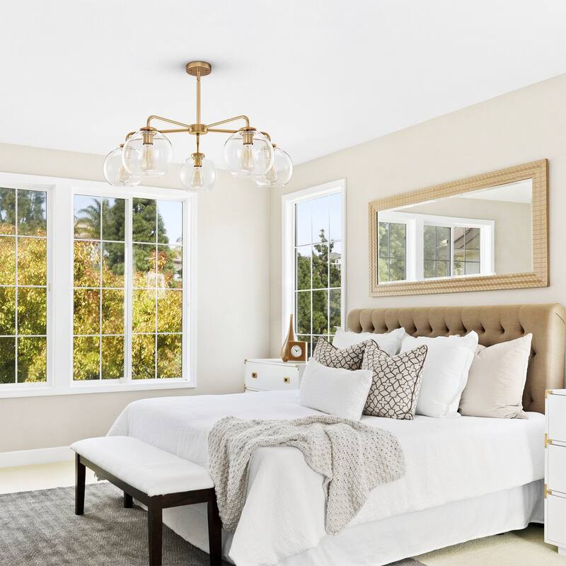 5-Light Modern Dimmable Sputnik Glass Globe Bubble Island Chandelier with Clear Glass Globe Shades