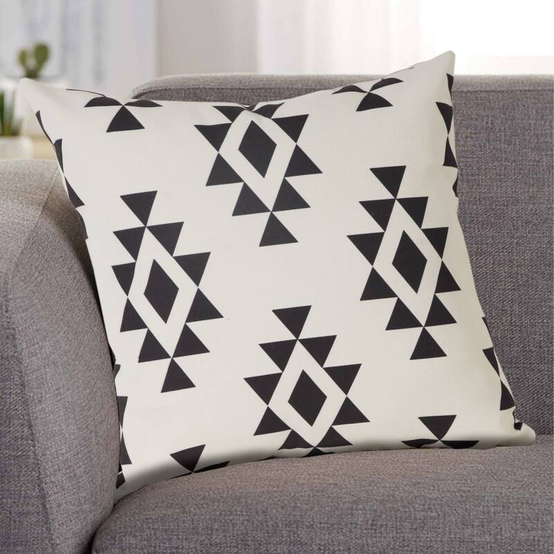 20" Black and Cream Geometric Square Outdoor Patio Throw Pillow
