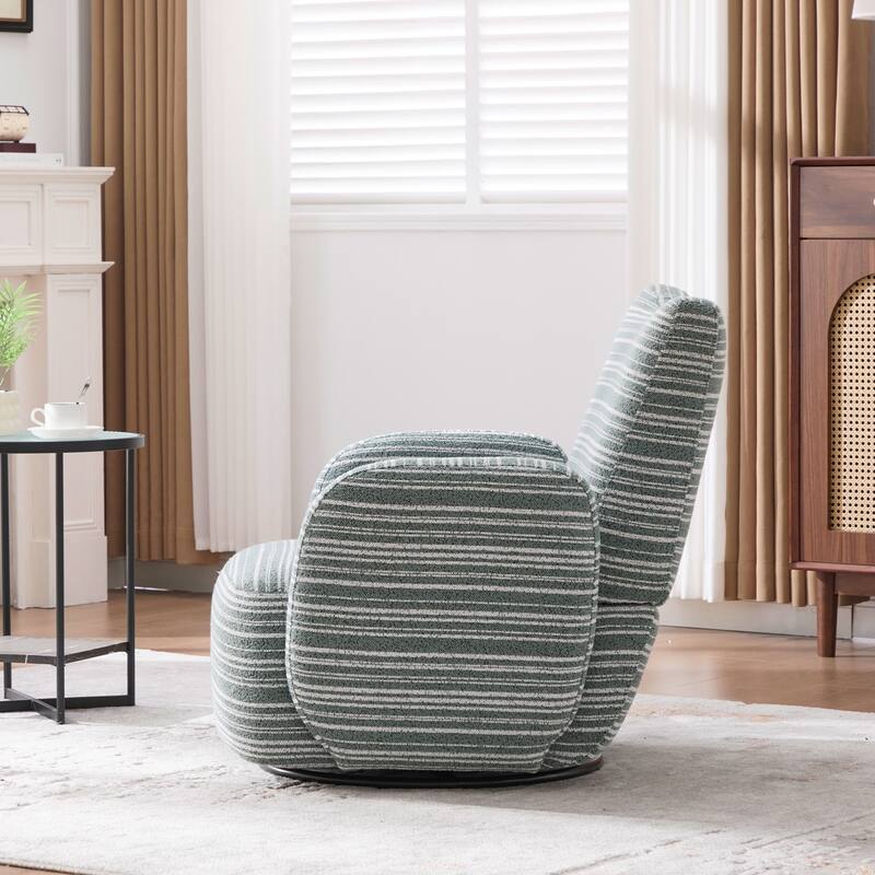 Modern Style 360° Swivel Leisure Chair Fabric Striped Armrest Swivel Chair and metal bracket, suitable for living room, balcony