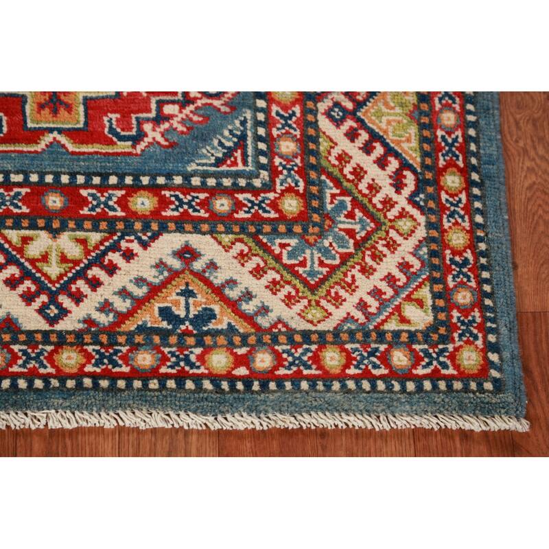 Blue Geometric Kazak Foyer Rug Traditional Handmade Wool Carpet - 2'8"x 3'11"