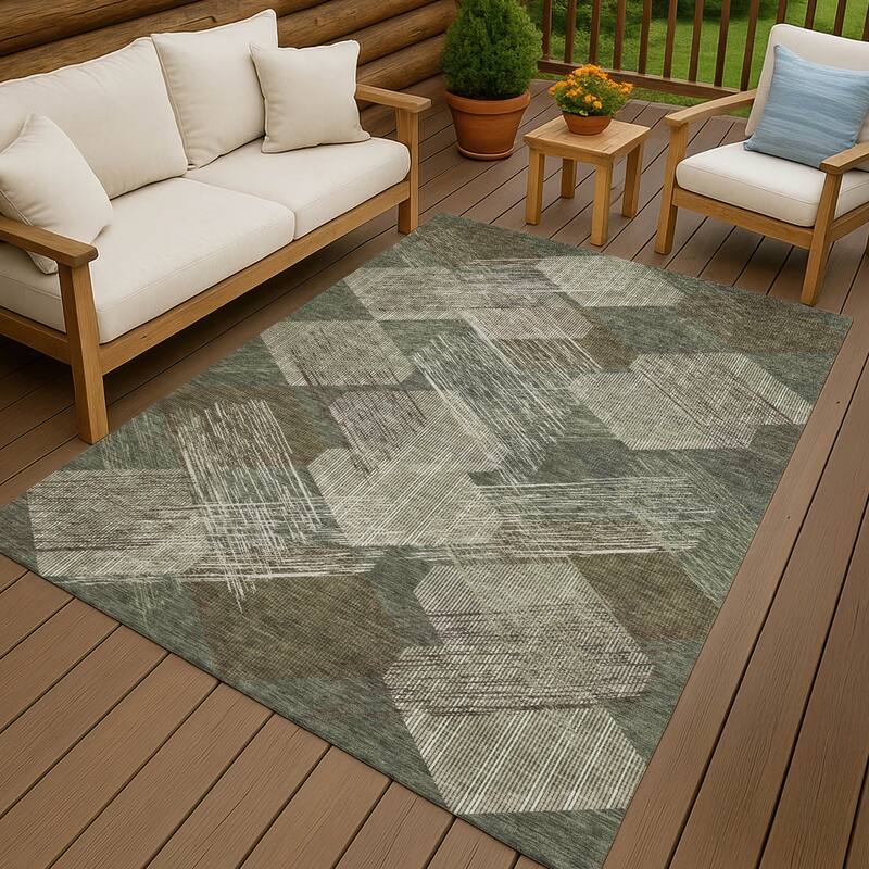 Machine Washable Indoor/ Outdoor Modern Hotchkiss Chantille Rug - Olive - 3' x 5'