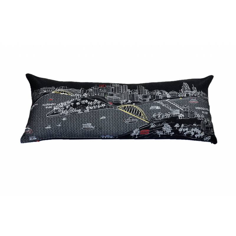 HomeRoots 35" Black Pittsburgh Nighttime Skyline Lumbar Decorative Pillow
