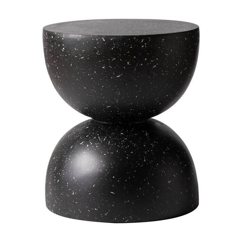 Sage 16-Inch Round Side Table in Fiberstone for Indoor and Outdoor Modern Weather Resistant End Table Hourglass Design - Black