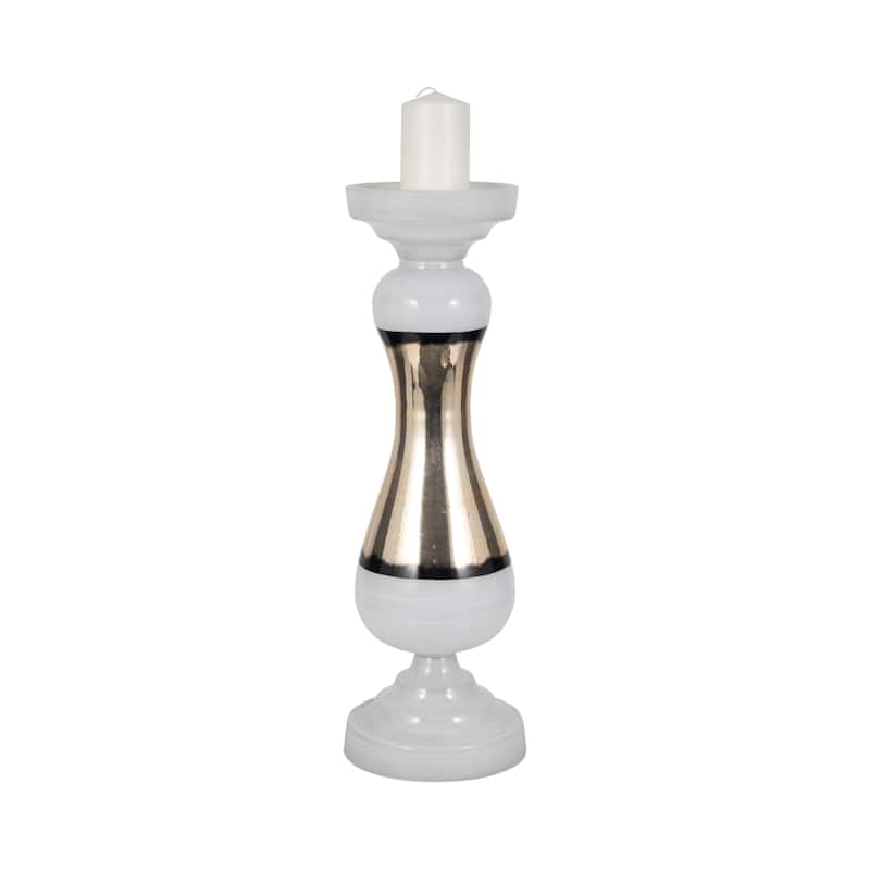 Sagebrook Home Glass White Novelty Striped Candle Holder
