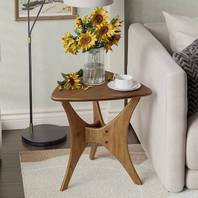 COZAYH Contemporary Triangle Side Table with Cross-Leg Wood Base, MCM Small Accent Table for Lounge, Quick Assembly