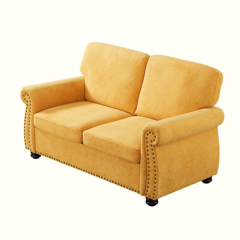 Velvet Loveseat, Upholstered 2 Seater Couch with High-Density Foam, Small Sofa Couch with Solid Wood Legs and Tufted Back