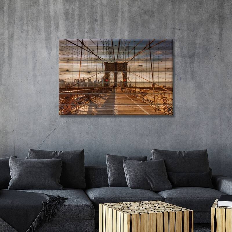 Brooklyn Bridge At Sunset, New York City, New York, USA Print On Wood by Matteo Colombo - Multi-Color