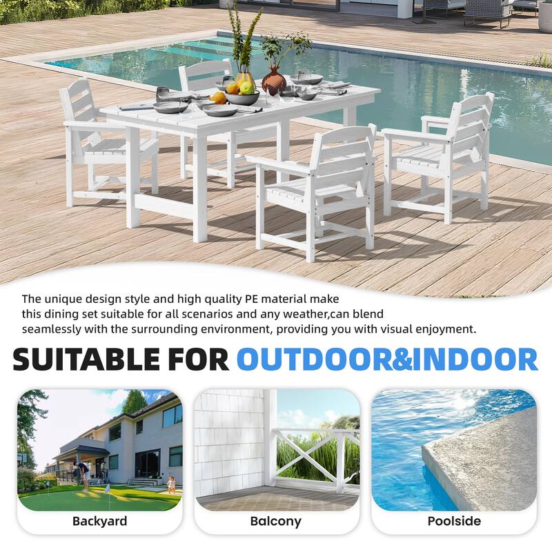 5-Piece HDPE Outdoor Dining Table Sets with Umbrella Hole - 1-Table 4-Chairs