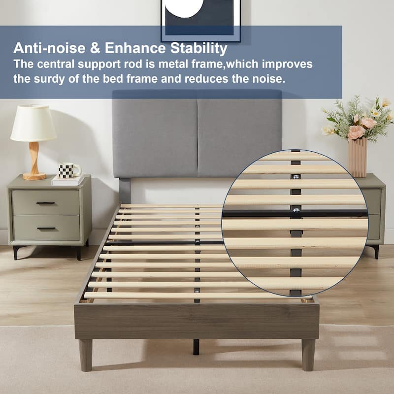 VECELO Wood Frame Upholstered Kids Bed With Headboard,Twin Size Bed Set of 2