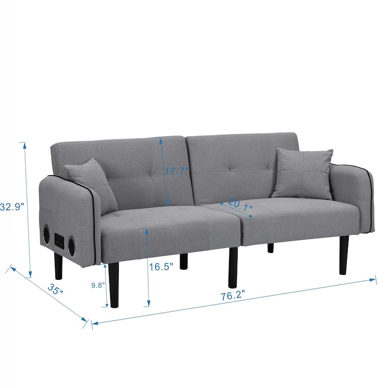 Convertible Sofa Bed with Wireless Audio Transmission, Linen Lounge Sofa Bed with 2 Speakers, Love Seat Couches