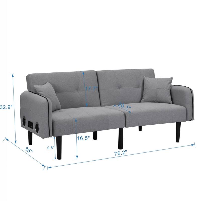 Folding Ottoman Sofa Bed with Stereo, Gray, MDF Material