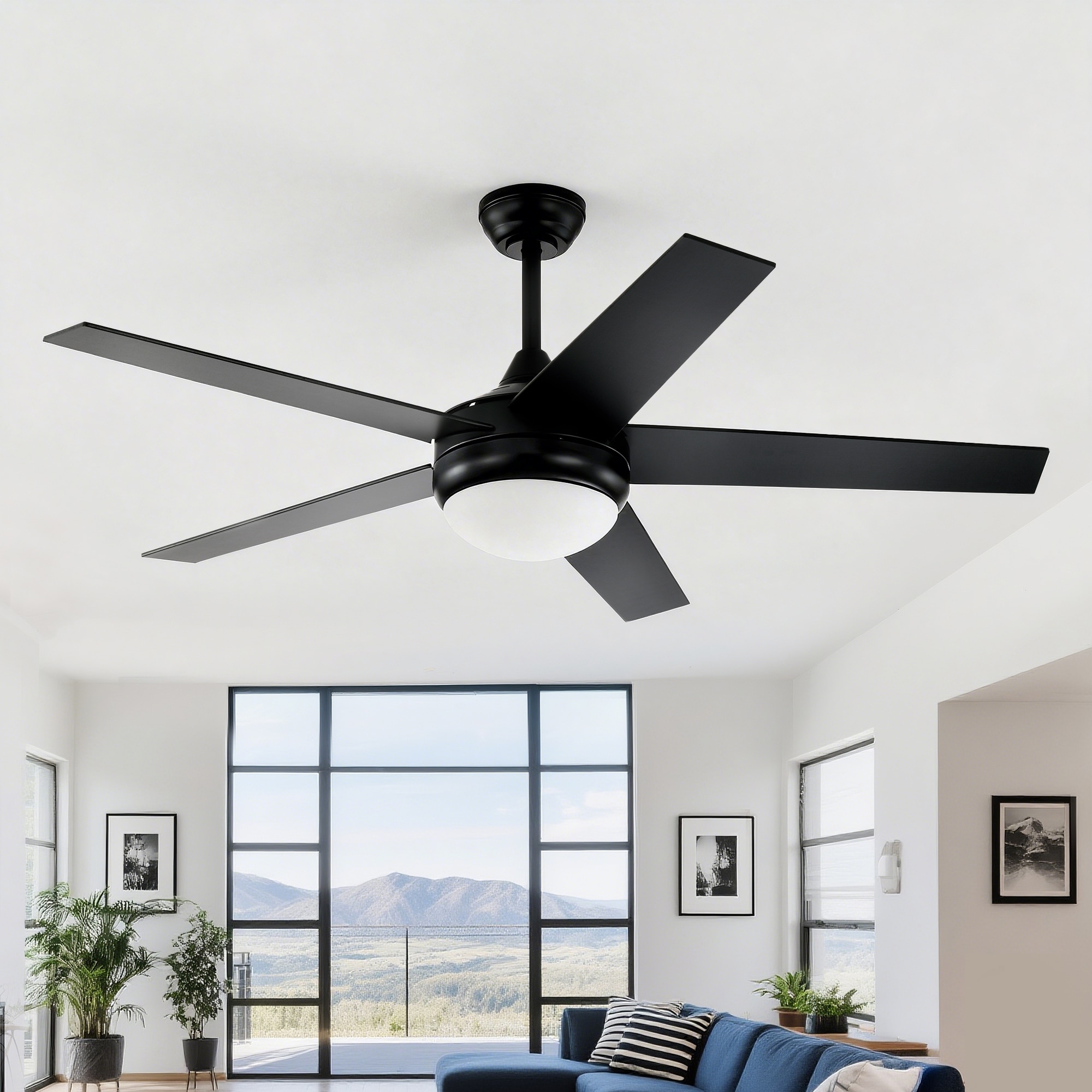 Matte Black 52 in. 6-Speed 5-Blade Indoor LED Ceiling Fan with Remote and Wall Control, Reversible DC Motor