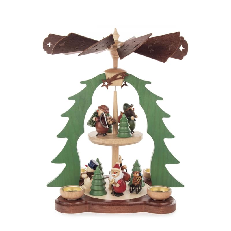15.25" Dregeno 2-Tier Santa and Snowman Christmas Pyramid Tea Light Candle Holder