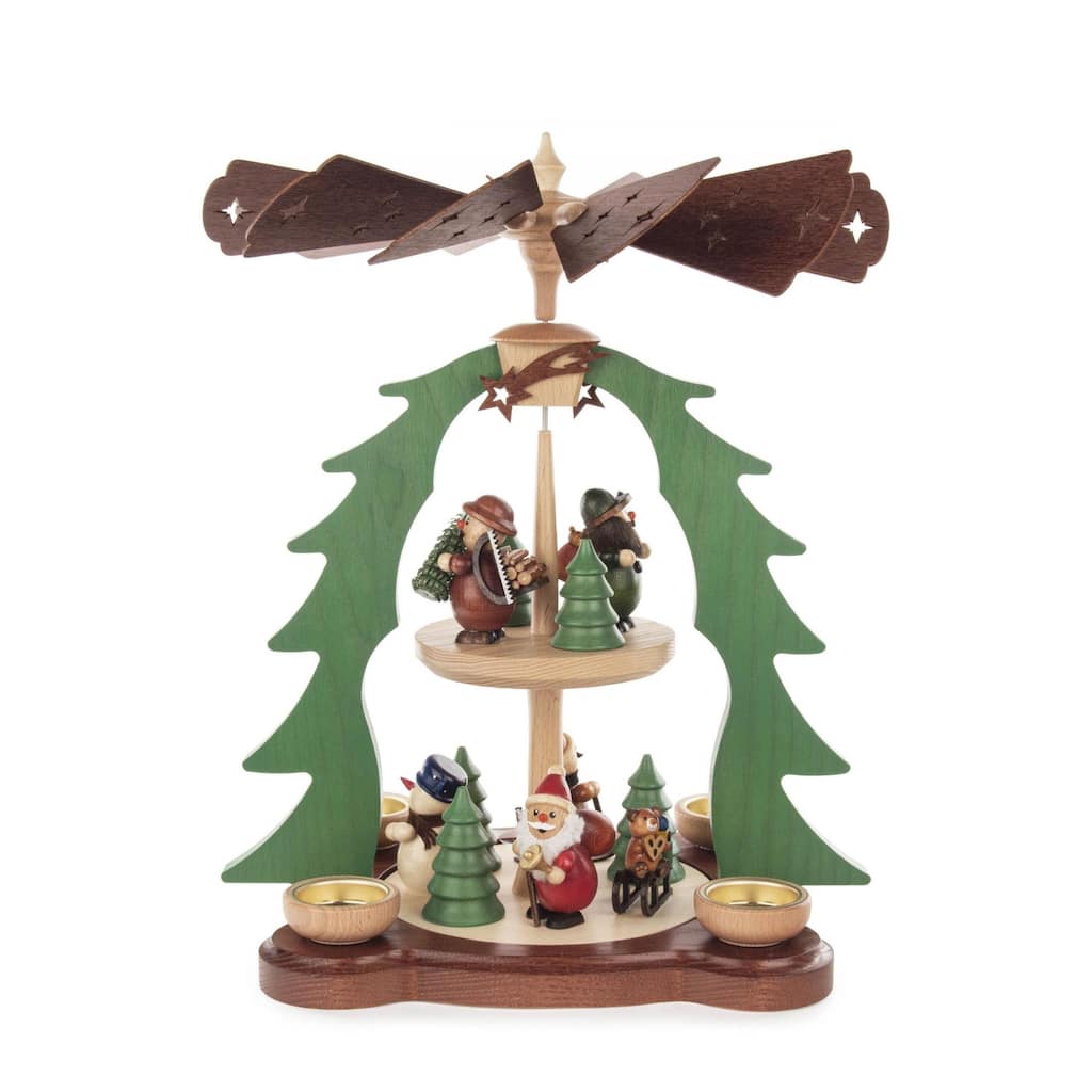 15.25" Dregeno 2-Tier Santa and Snowman Christmas Pyramid Tea Light Candle Holder