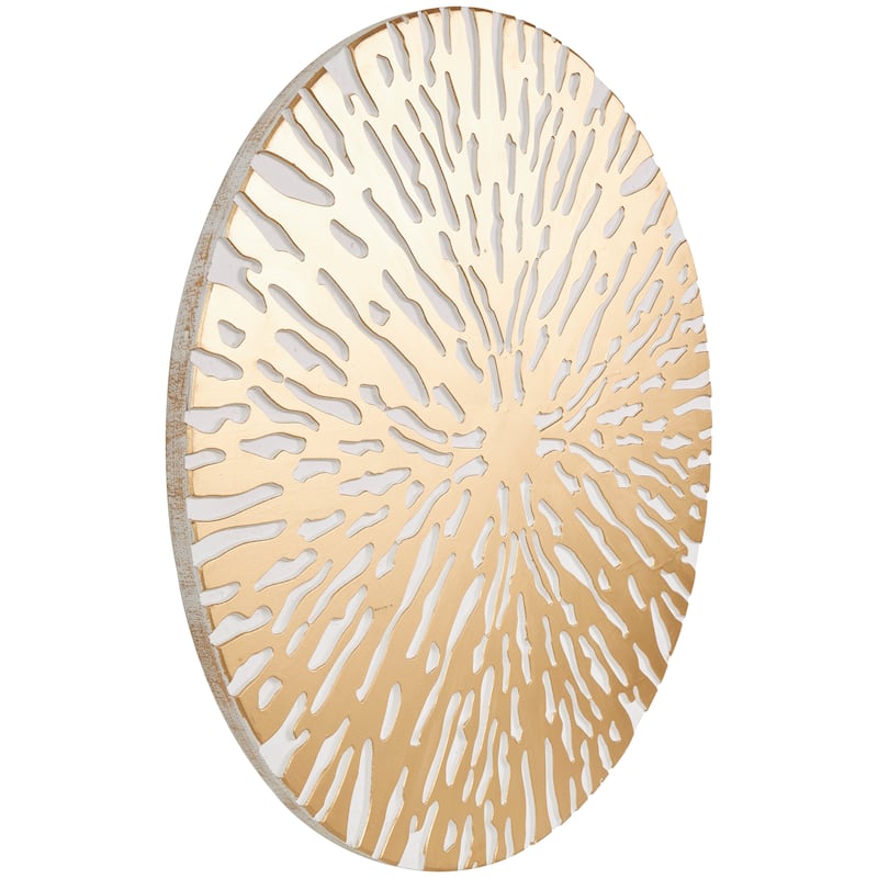 Gold Wooden Abstract Carved Circle Starburst Home Wall Decor with White Backing