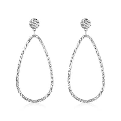 14k White Gold Textured Teardrop Motif Post Earrings