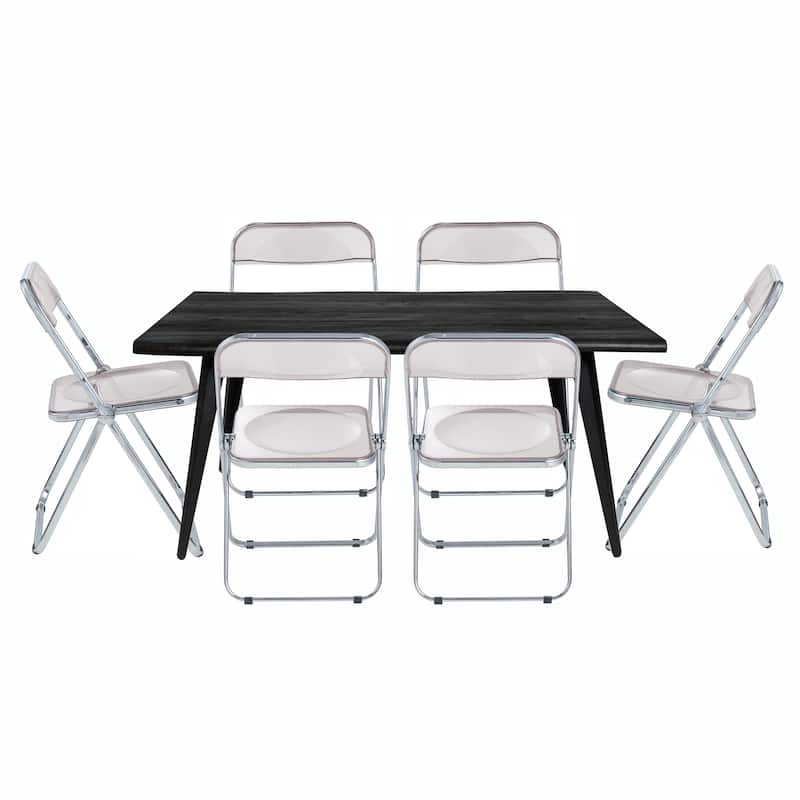 LeisureMod Lawrence Acrylic Folding Dining Chairs and Dining Table Set - Rose Pink