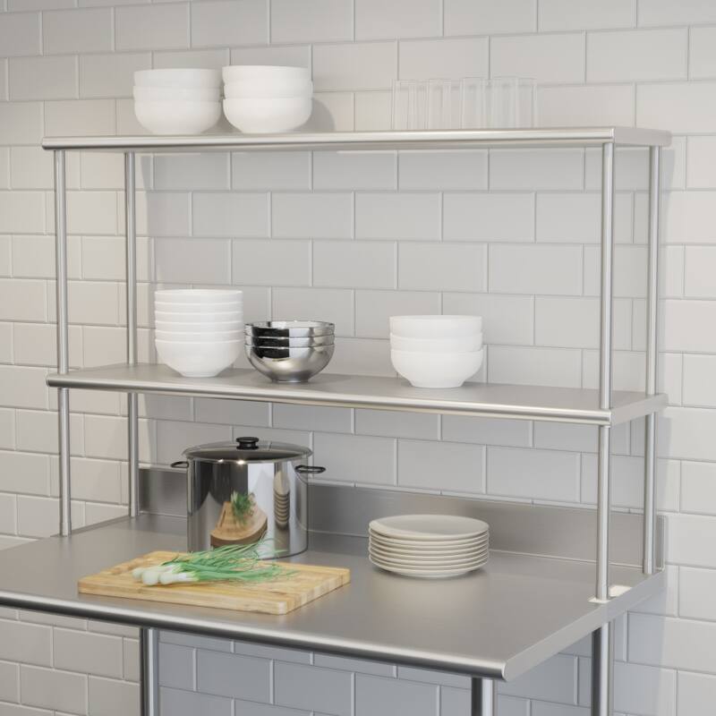 Commercial Grade NSF Certified Stainless Steel Metal Kitchen Double Overshelf - 48.25"W x 12"D x 33.5"H