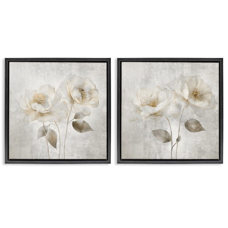 Stupell Soft Chic Roses Framed Floater Canvas Wall Art Design By Irene Weisz (Set of 2) - 18 x 18 - Black