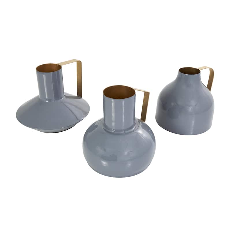 Metal Abstract Enameled Decorative Vase with Varying Shapes - Set of 3 Yellow or Blue - CosmoLiving by Cosmopolitan