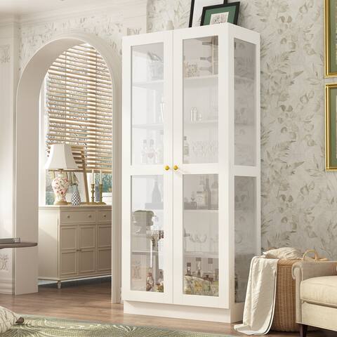 Glass Cabinet White Display Curio Storage Cabinet with Glass Doors - 70.9"Hx31.5"W