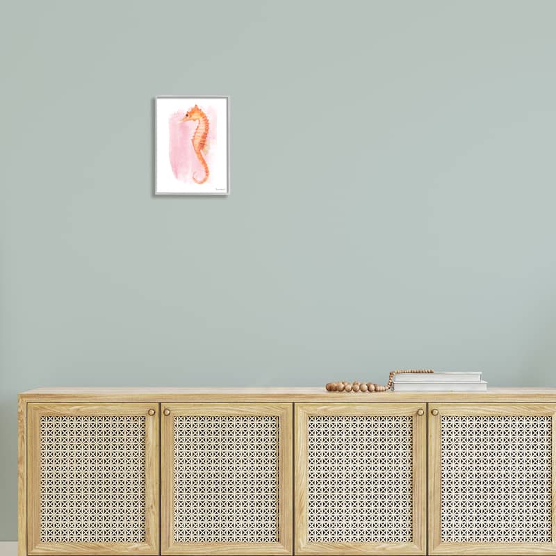 Stupell Gentle Orange Seahorse Speckled Pink Watercolor Detail Framed Wall Art, Design by Diane Neukirch