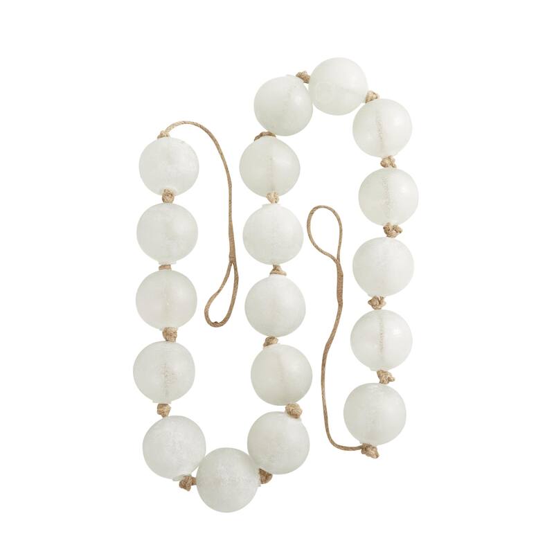 Glass Handmade Round Extra Long Frosted Orb Beaded Garland with Tassel with Knotted Jute Rope - Roche River Decor