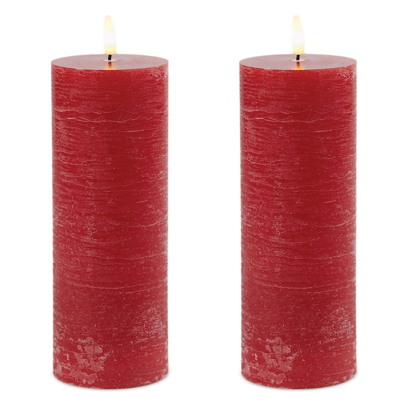 Set of Two Red Flameless Pillar Candles