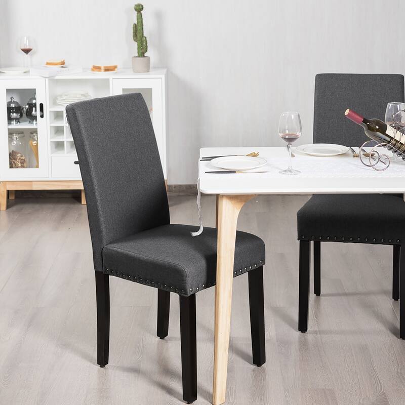 Costway Set of 2 Fabric Dining Chairs Upholstered with Nailhead Trim - See Description
